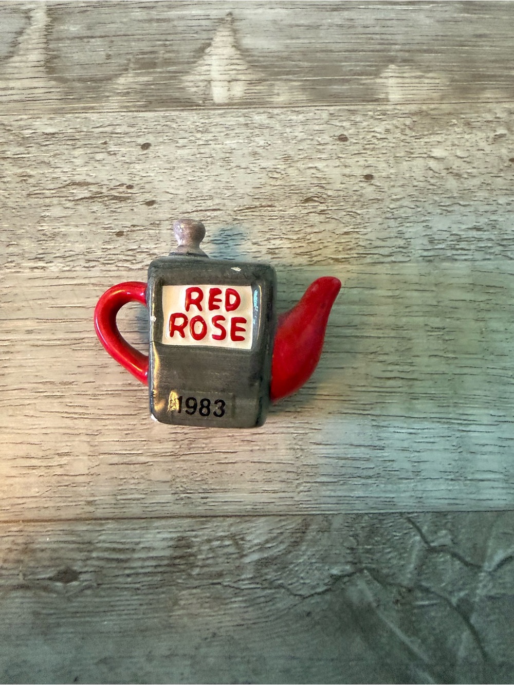 Red Rose Ceramic Teapot Magnet - Red and Gray Decorative Accent